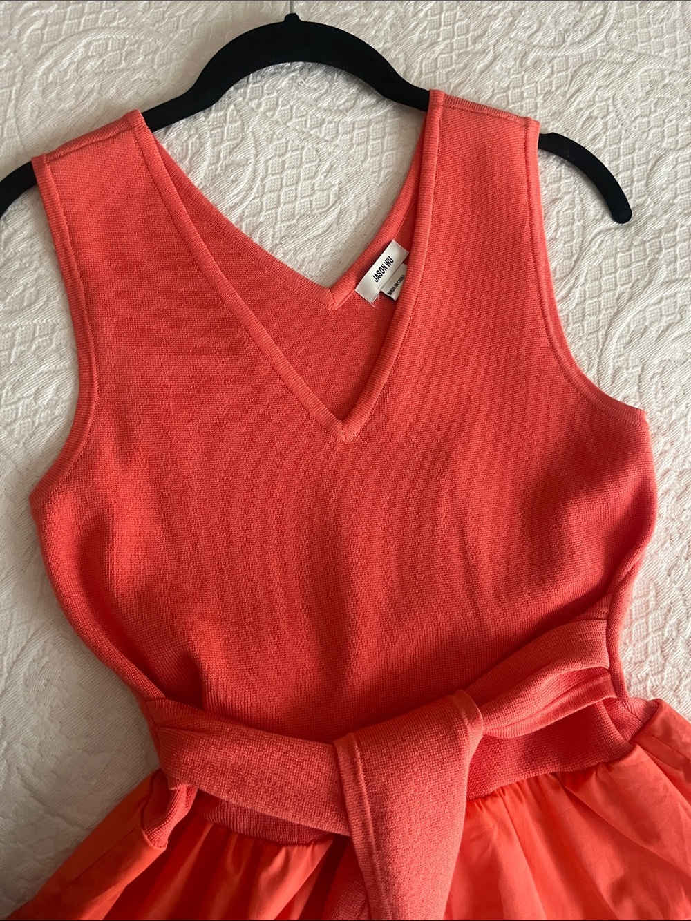 Jason Wu designer Sleeveless V-Neck Tiered Orange Dress with Waist Tie-NWT-S - Picture 2 of 7